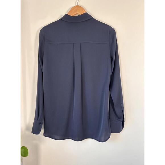 Vince. Stretch-Silk Button-Front Blouse Navy coastal blue Top / Blouse Size S - Picture 6 of 9